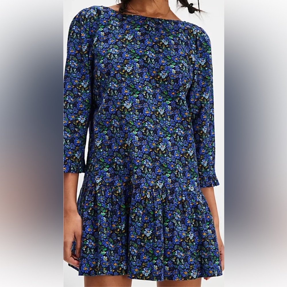Free People Blue Floral Cotton Midi Dress Sz XS